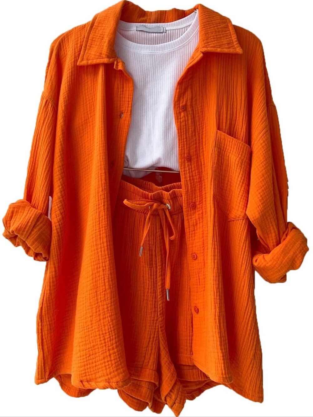 Joanna Button Up Shirt & Shorts Set - Orange - Picture 3 of 6